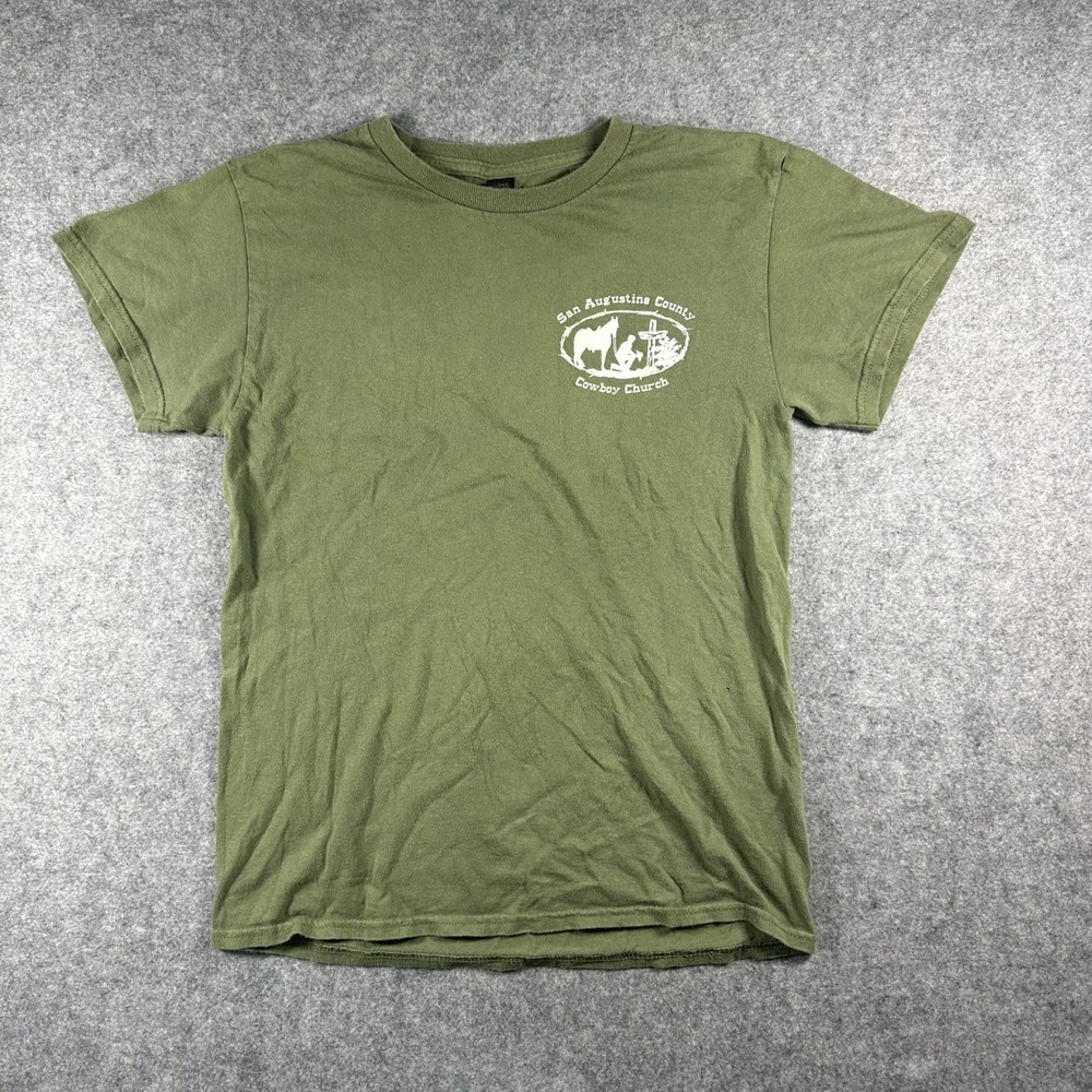 Gildan Heavy Cotton Cowboy Church T-Shirt Small Green Religious Graphic Tee